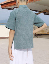 Load image into Gallery viewer, RaanPahMuang Childrens Formal Chinese Collar Short Sleeve Shirt Mixed Soft Cottons, 8-10 Years, Stonewashed - Teal Green
