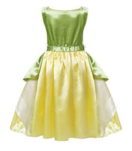 Load image into Gallery viewer, COTRIO Green Fairy Tale Fancy Dresses Girls Frog Princess Tiana Dress Toddler Kids Birthday Party Halloween Costume Outfits with Accessories Role Play Clothes Size 4T (3-4 Years, Green)
