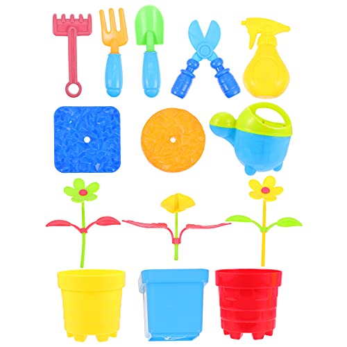 NUOBESTY Toddler Gardening Set Outdoor Toys Pretend Play with Flower Pots Watering Can Rake Shovel Hoe Trowel for Kids Children Boys Girls 1 Set