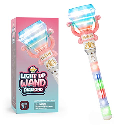 Light Up Spinning Diamond Wand for Kids in Gift Box, Rotating LED Toy for Girls and Boys, Magic Princess Sensory Toys, Suitable for Autistic Children, Best Pretend Play Birthday Gift 3, 4, 5, 6, 7