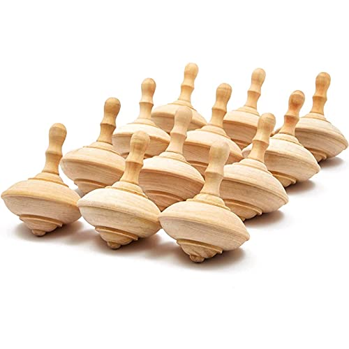 Juvale Unfinished WoodenSpinning Topsfor Kids Crafts and Party Favors (12 Pack)