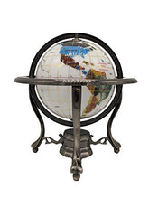 Load image into Gallery viewer, Unique Art 10-Inch by 6-Inch White Jade and Black Onyx Ocean Table Top Gemstone World Globe with Gold Tripod
