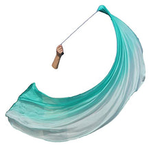 Load image into Gallery viewer, Winged Sirenny Single Piece 70&quot; Play Silk Scarf with Poi Ball, Colorful Silk Flag Ribbon Streamer, Belly Dance Practice VOI (Peacock Green Fading)
