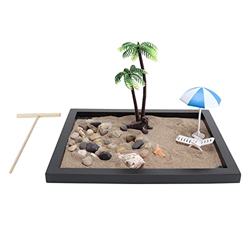 FASJ Meditation Sand Table, Zen Garden Sand Table Miniature Landscape Decoration Ocean Beach Desktop Decor Meditation Zen Gifts Zen Garden Kit for Home and Office