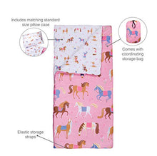 Load image into Gallery viewer, Wildkin Kids Microfiber Sleeping Bag for Boys and Girls, Includes Pillow Case and Stuff Sack, Perfect Size for Slumber Parties, Camping and Overnight Travel, BPA-free, Olive Kids (Horses)
