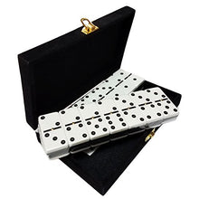 Load image into Gallery viewer, Domino Double Six - Black &amp; White Two Tone Tile Jumbo Tournament Size w/Spinners in Deluxe Velvet Case
