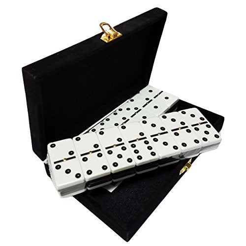 Domino Double Six - Black & White Two Tone Tile Jumbo Tournament Size w/Spinners in Deluxe Velvet Case