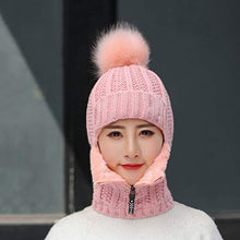 Load image into Gallery viewer, JJSPP Women Knitted Hat Ski Hat Sets for Female Windproof Winter Outdoor Knit Warm Thick Siamese Scarf Collar Warm Hat Girl Gift (Color : Pink)
