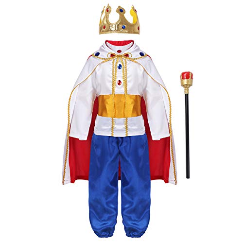 Haitryli Kids Boys Medieval King Costume Top with Pant Accessories Halloween Carnival Prince Fancy Dress Up White 12-14