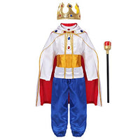 winying Boys Prince/King Costume Top with Pants Belt Cape Crown Truncheon Shoe/Socks Set Fancy Dress Up White 12-14