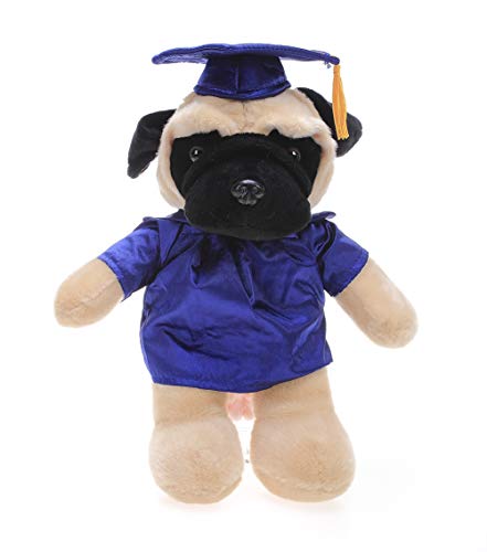 Plushland Pug Plush Stuffed Animal Toys Present Gifts for Graduation Day, Personalized Text, Name or Your School Logo on Gown, Best for Any Grad School Kids 12 Inches(Royal Cap and Gown)