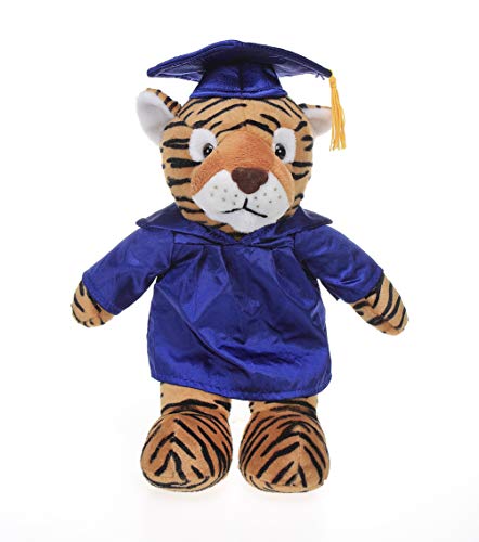 Plushland Tiger Plush Stuffed Animal Toys Present Gifts for Graduation Day, Personalized Text, Name or Your School Logo on Gown, Best for Any Grad School Kids 12 Inches(Royal Cap and Gown)