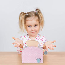 Load image into Gallery viewer, Hey! Play! Pretend Play Toaster  Pastel Wooden Appliance with 2 Pieces of Toast, Toasting Dial and Pop Up Lever - Kids Toy Kitchen Accessories
