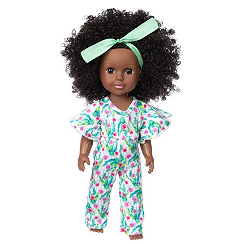 BDDOLL 14.5 Inch Black Doll Gift and Black Baby Girl Doll Clothes Set African American Washable Realstic Silicone Dolls with Cute Fashion Printed Bodysuit