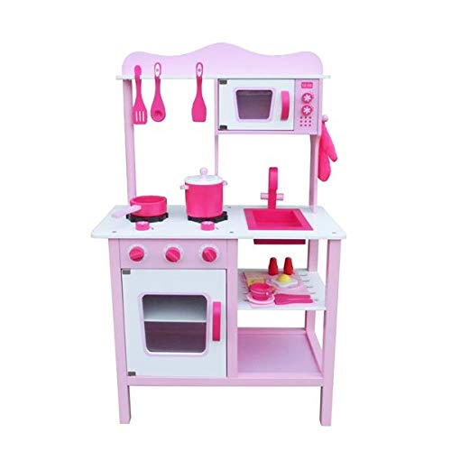 TOPPLAN HAPPY Kids Pretend Play Wooden Kitchen for Girl Cooking Food Playset Pink US Warehouse