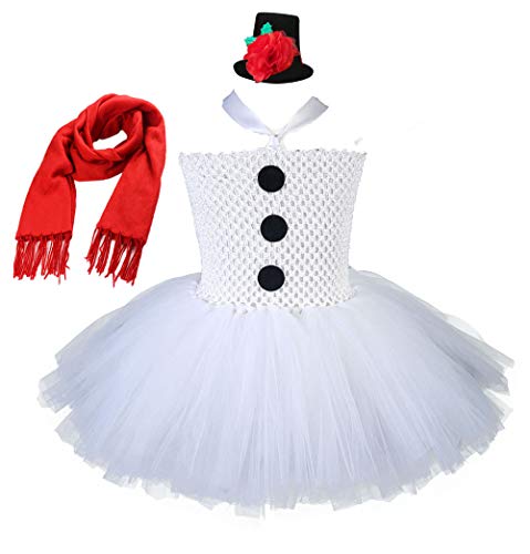 Tutu Dreams Christmas Dress Girls Kids Snowman Dress Up Costume White Fairy Princess Dresses Size 8 (Snowman with Headwear, 7-8 Years)