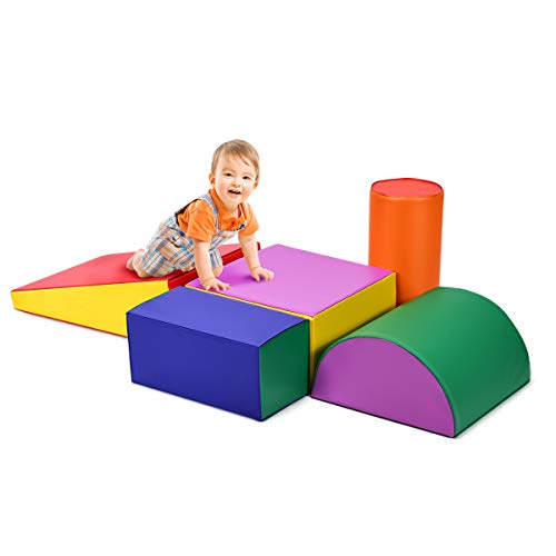 Costzon Crawl and Climb Foam Play Set, Colorful Fun Toddler Nugget, 5 Piece Lightweight Foam Shape for Climbing, Crawling & Sliding, Safe Soft Foam Block for Preschoolers, Baby, Kids (Multicolor)