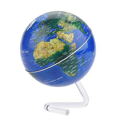Rotating World Globe, 4.1x4.1x5.9inch Plastic Antique Rotating Earth Globe Hemisphere, for Study Home Classroom Office(English Blue)