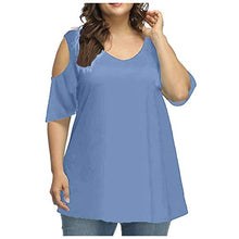 Load image into Gallery viewer, Maikouhai 2021 Womens Summer Tops,Cold Shoulder Strapless Crew-Neck Pullover Blouse Loose Tops XL-5XL Blue
