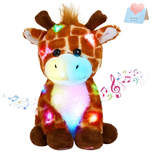 Glow Guards Musical Light up Giraffe Stuffed Animal Soft Glowing Singing Wildlife Plush Toy with LED Night Lights Nursery Songs Birthday Children's Day for Toddler Kids,12''