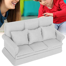 Load image into Gallery viewer, Miniature Dollhouse Sofa,1:12 Mini Sofa with 3pcs Pillow Living Room Furniture Wooden Doll House Decoration Birthday Handcraft Gift for Kids
