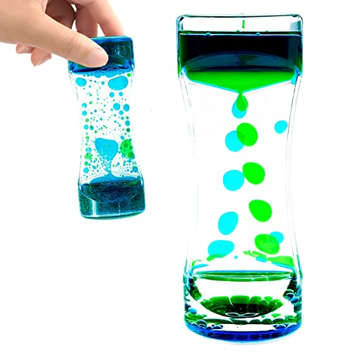 OCTTN 1 Pack Liquid Motion Bubbler Timer Sensory Toys for Relaxation, Water Timer Fidget Toy for All Age, Motion Bubble Sensory Toy Play for Office Home Blue & Green