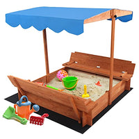 Kcelarec Kids Sandboxes with Canopy, Sandboxes with Covers, Foldable Bench Seats, Children Outdoor Wooden Playset