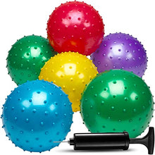 Load image into Gallery viewer, Knobby Balls - (Pack of 6) Bulk 7 Inch Sensory Balls and Spiky Massage Stress Balls, with Pump, Fun Bouncy Ball Party Favors, Stocking Stuffers for Kids, Toddlers by Bedwina
