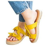 HIRIRI Womens Flat Slide Sandals Open Toe Bowknot Espadrille Slip On Breathable Comfortable Cork Flip Flops Yellow