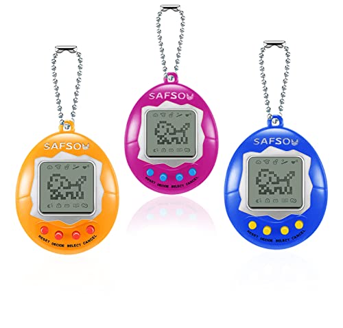 SAFSOU 3 Pieces of Virtual Electronic Digital pet Keychain Keychain Electronic pet Nostalgic Virtual Digital pet Retro Handheld pet Machine (3 Pieces, Rose red Yellow Blue)