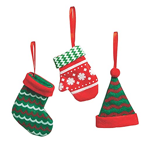 Fun Express HAT, Sock and Mitten Ornaments - Home Decor - 3 Pieces