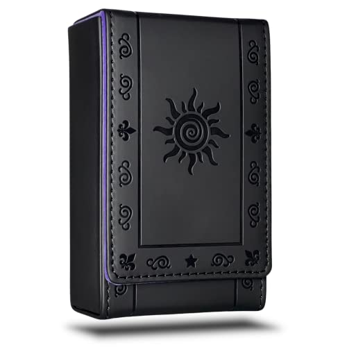 Luck Lab Leather Tarot Card Case/Holder - Black - For Most Standard Size Tarot Cards (Fits Deck size with Box measuring 4.875 x 2.875 x 1.25)- Sun Design