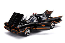 Load image into Gallery viewer, Jada 98625 DC Comics Classic TV Series Batmobile Die-cast Car, 1:18 Scale Vehicle &amp; 3&quot; Batman &amp; Robin Collectible Figurine 100% Metal, Black
