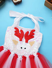 Load image into Gallery viewer, inlzdz Kids Girls Sleeveless Shiny Sequins Cartoon Elk Applique Mesh Tutu Dress with Hair Hoop Set for Christmas Red&amp;White 8-9
