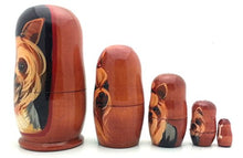 Load image into Gallery viewer, Dog Yorkshire Terrier Puppy Nesting Dolls Russian Hand Made 5 Piece Matryoshka Set Yorkie 4&quot; H
