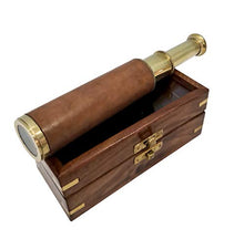 Load image into Gallery viewer, Nautical Brass &amp; Leather Handheld Telescope with Wooden Box Antique Marine Pirate Spyglass
