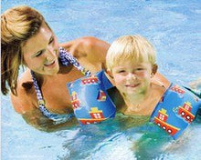 Load image into Gallery viewer, 9&quot; Swimming Arm Bands for kids - Arm Floats. blue with red boat by Sunshine
