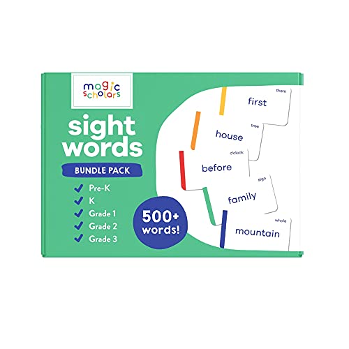 Magic Scholars Sight Words Flash Cards Bundle 5-Pack, Pre-K to Grade 3, (500+ Preschool, Kindergarten, 1st, 2nd & 3rd Grade Sight Words) Dolch Fry High Frequency Site Cards