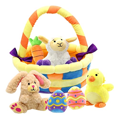 JOYIN 7 Pcs Basket for Easter Baby plushies playset Basket Stuffers Toys for Easter Party Favors, Plush Easter Basket for Baby, Toddler & Kids of All Ages