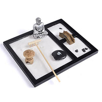 FantasyDay Mini Japanese Desktop Zen Garden,Buddha,Table Dcor Kit with Chakra Stones,Sand Tray Play Kit for Kids, Adults, Office - Desk Sand Box Gift Set with Natural Sand, Wooden Tray, Lid, Rakes
