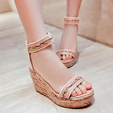 Load image into Gallery viewer, Sandals for Women with Heels,Women&#39;s Casual Wedge Sandals Ankle Strap Platform Open Toe Flat Espadrille Heels Beige
