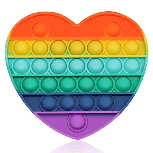 Push Pop Fidget Toy, Push Pop Bubble Sensory Fidget Toy Silicone Pop Bubble Sensory Silicone Toy, Autism Special Needs Stress Reliever,Anxiety Relief Tool (Rainbow-Heart)