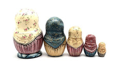 Load image into Gallery viewer, Unique One of The Kind Russian Nesting Dolls Girl with a Cat Hand Carved Hand Painted 5 Piece Set
