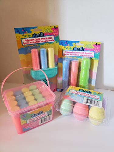 Chalk Kids Sidewalk Set with Holders, Small Carrying Case and Egg Shaped for Outdoor Summer Fun