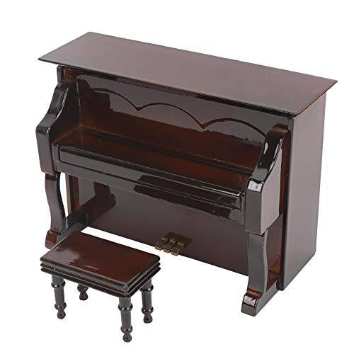 Natruss Musical Model Miniature Instruments Upright Piano Wooden Miniature Office for Home(Brown)