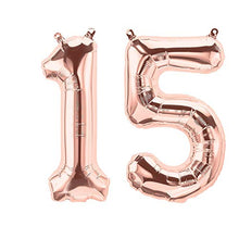 Load image into Gallery viewer, Rose Gold 15th Birthday Decorations for Girls, Quinceanera Decorations, Sweet 15 Birthday Party Supplies for Her include Foil Fringe Curtains,Happy Birthday Balloons,Birthday Tiara &amp; sash, Cake Topper
