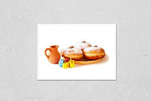 Load image into Gallery viewer, KwikMedia Poster Reproduction of Image of Jewish Holiday Hanukkah with Donuts, Traditional Chocolate Coins and Wooden Dreidels (Spinning top). Isolated on White

