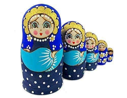RIF Store Cute Matryoshka Russian Nesting Dolls 5 Pcs Blue Polka Dot Arms