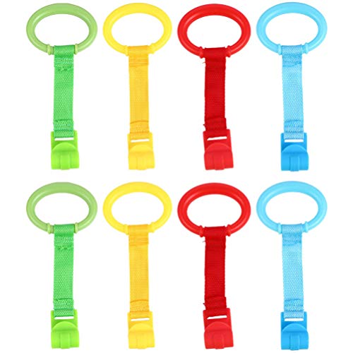 Kisangel 8PCS Baby Play Gym Baby Bed Stand Up Rings Portable Baby Pull Ring Kids Walking Training Tool