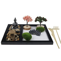 Mini Japanese Desktop Zen Garden Life with Tray, White Sand,Buddha,River Rocks,Pebbles, Rake Tools Set for Meditation and Relaxation,Sand Tray Play Kit for Home Office Desktop Fidget Toys